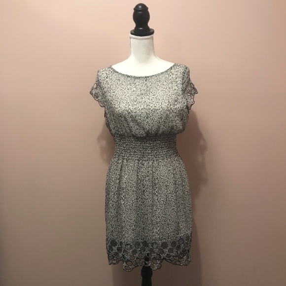 Bar III Black and White Laser Cut Smock Waist Feminine Dress Size Medium - Picture 2 of 7